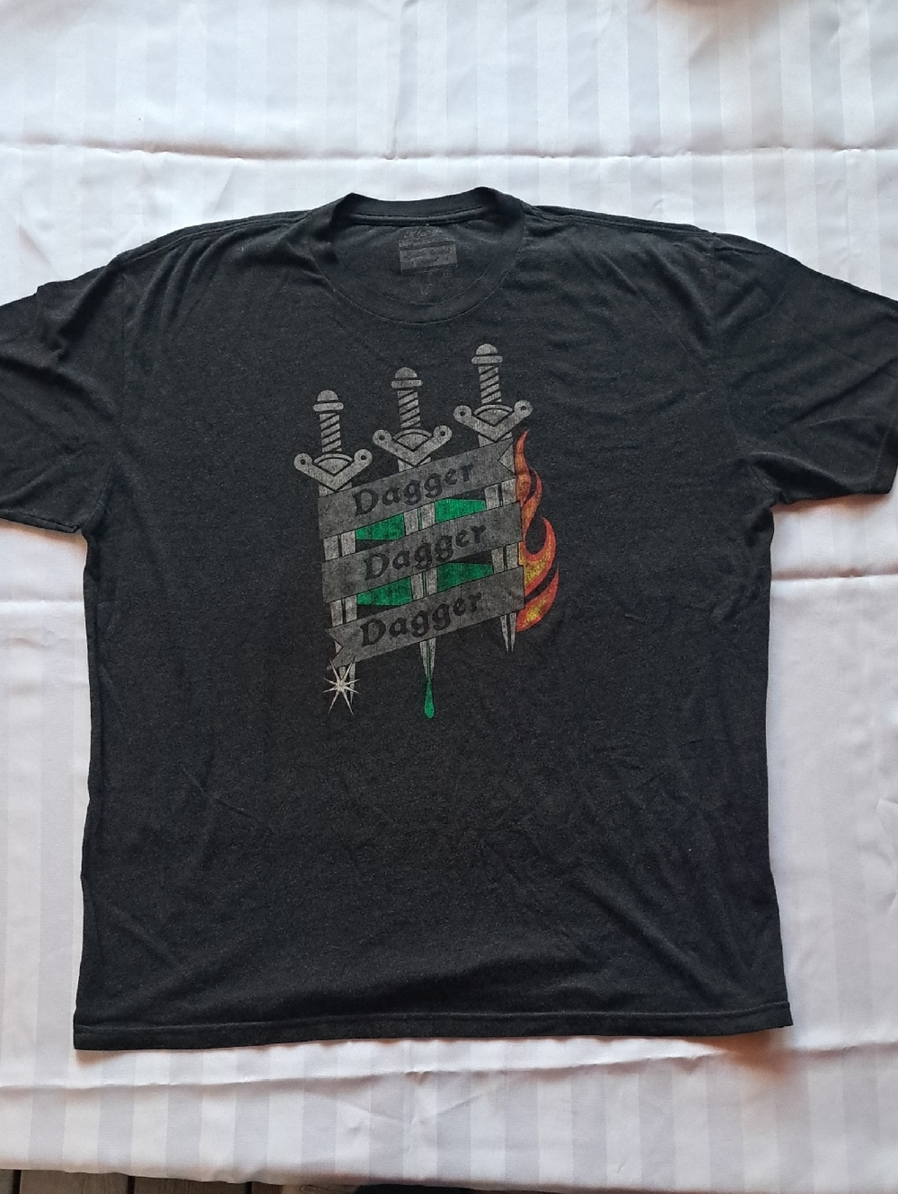 Men's Black Short-Sleeve Graphic Tee with Dagger & Flame Motif